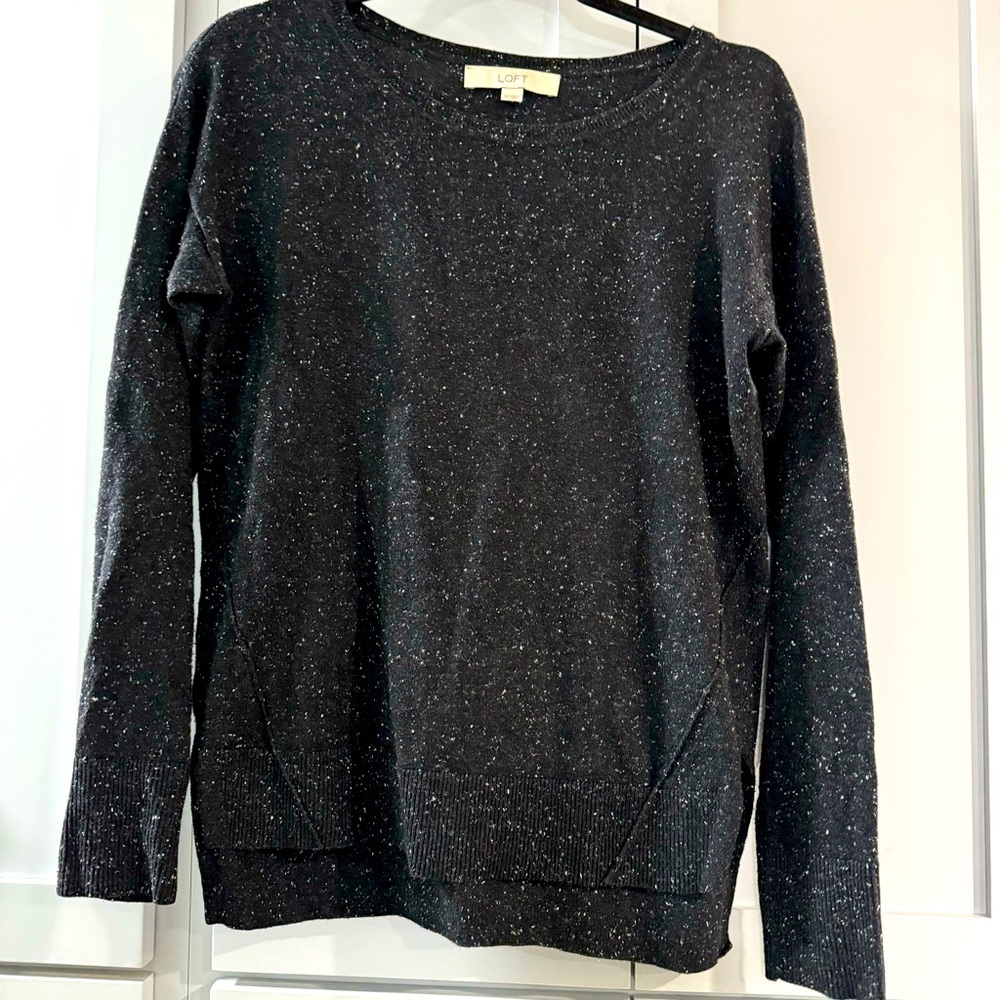 LOFT Scoop Neck Black Sweater with White Speckles Cotton‎ Blend size XS